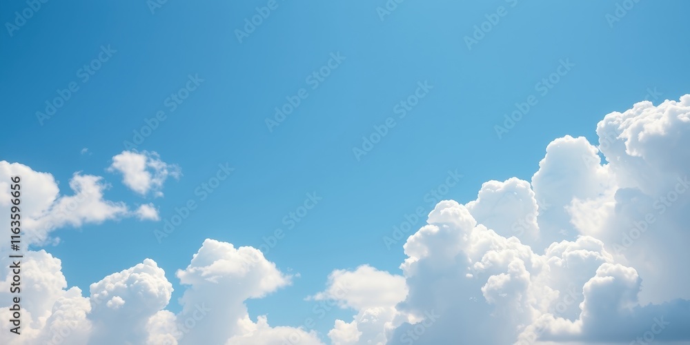 Serene Summer Sky Fluffy White Cumulus Clouds Against a Vivid Azure Blue Background Serene Summer Sky Fluffy White Cumulus Clouds Against a Vivid Azure Blue Background