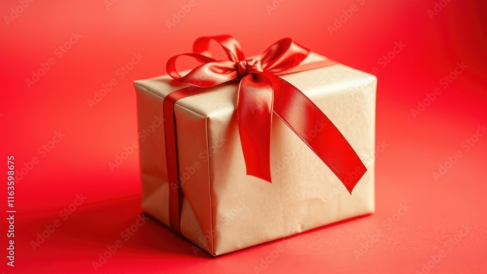 A thoughtfully wrapped gift box with a vibrant red ribbon, perfect for a special occasion A thoughtfully wrapped gift box with a vibrant red ribbon, perfect for a special occasion