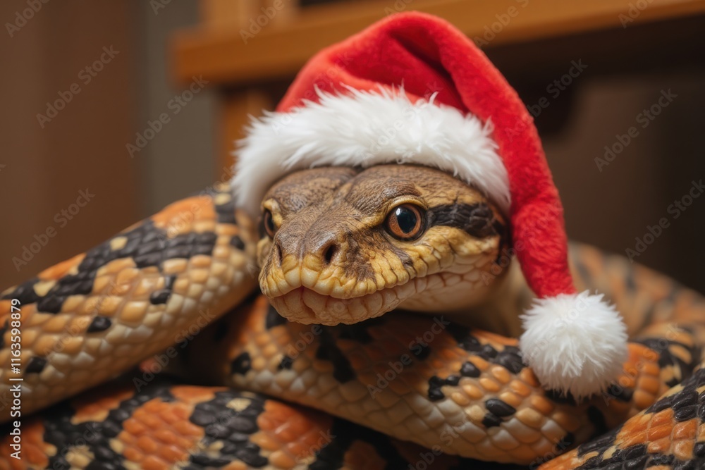Snake Wearing a Christmas Hat Festively Celebrating the Holidays Snake Wearing a Christmas Hat Festively Celebrating the Holidays