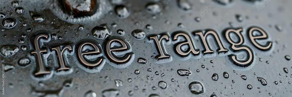 Close up of bronze surface with rain highlighting antique patina and text Close up of bronze surface with rain highlighting antique patina and text