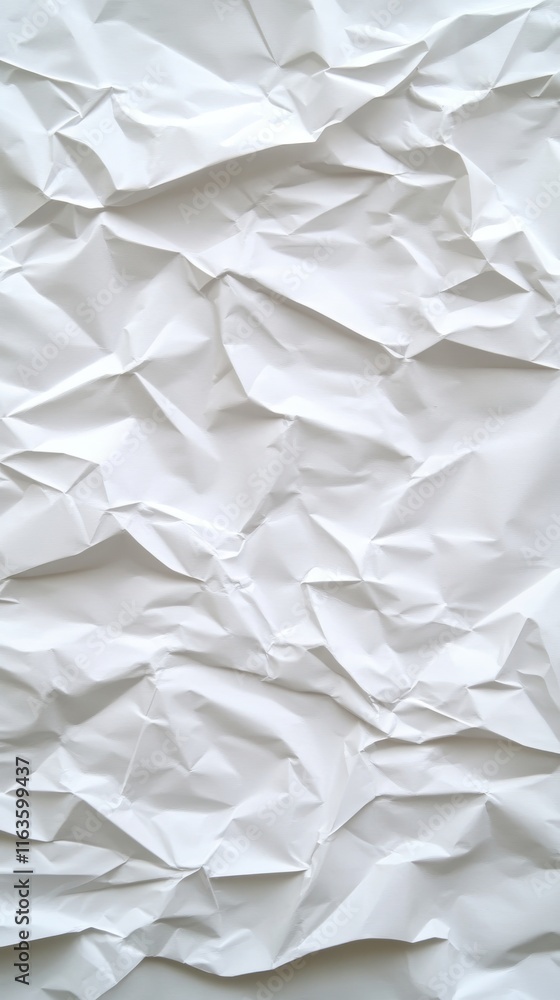 Obraz premium Crumpled white paper texture suitable for backgrounds, designs, and creative projects, providing a unique aesthetic appeal.