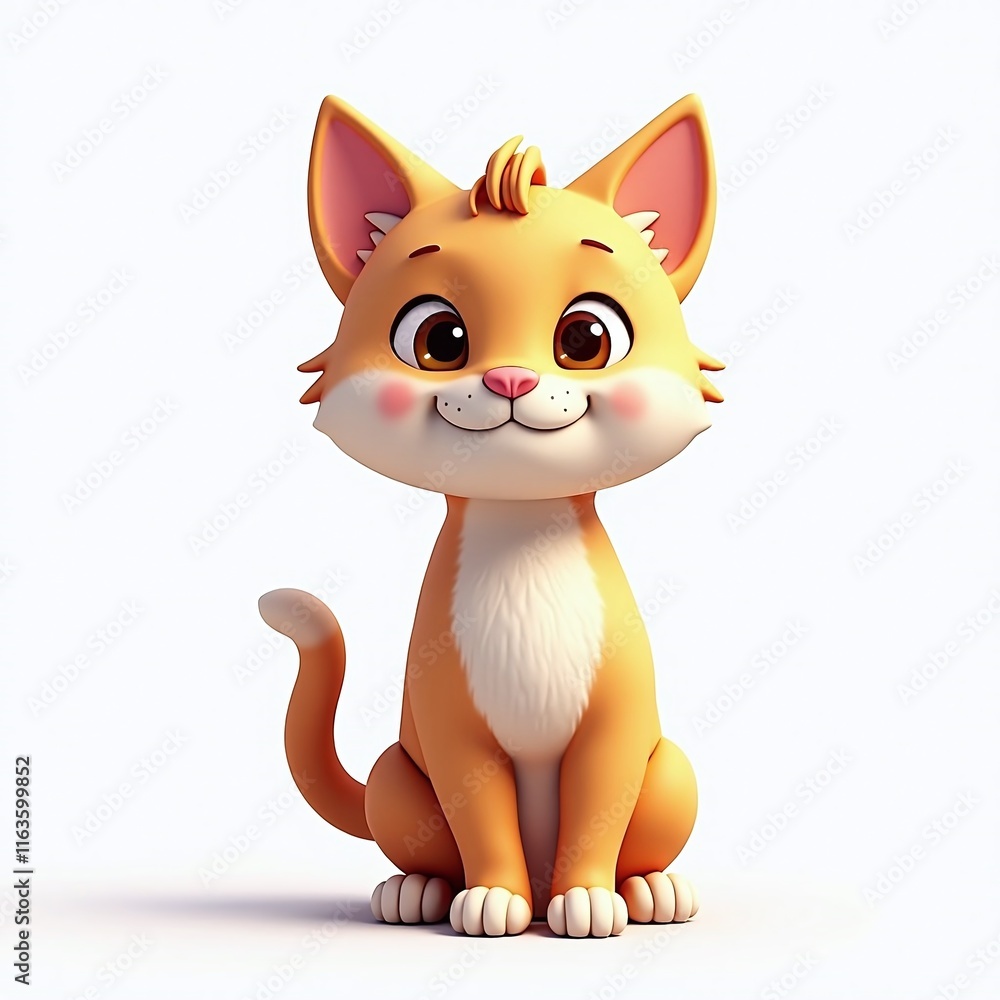 Fototapeta premium A cute stylized orange cat sitting upright on a clean white background with a calm expression.