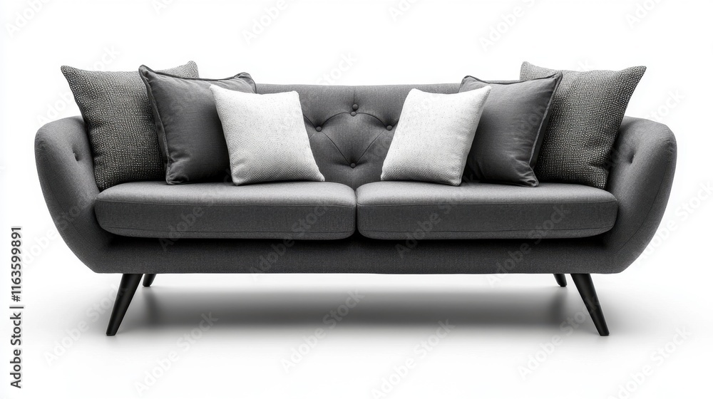 Obraz premium Stylish modern gray sofa with plush cushions creates a cozy and inviting living space
