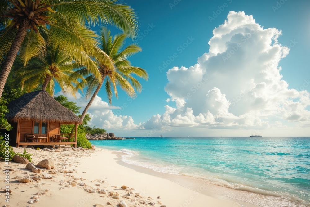 Tranquil Tropical Beach with Palm Trees and Crystal Clear Water Tranquil Tropical Beach with Palm Trees and Crystal Clear Water