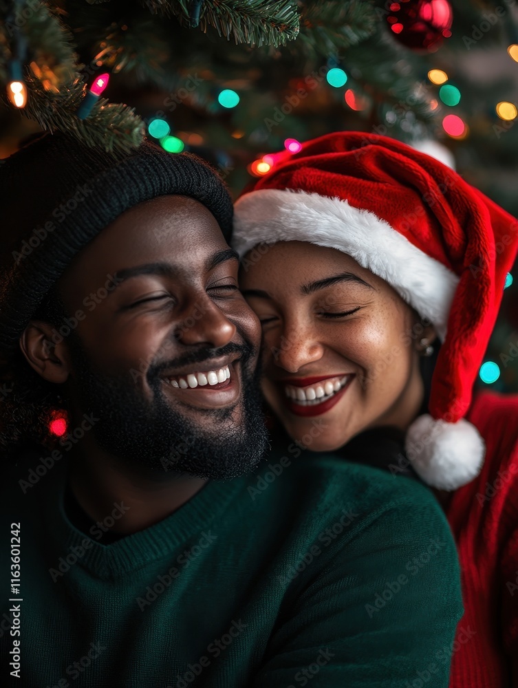 Happy couple near Christmas tree Happy couple near Christmas tree