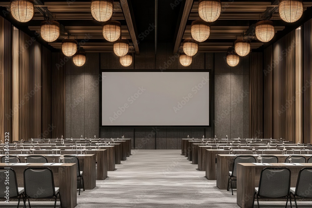 Meeting room setup with conference screen, screen + conference + meeting room, ,
