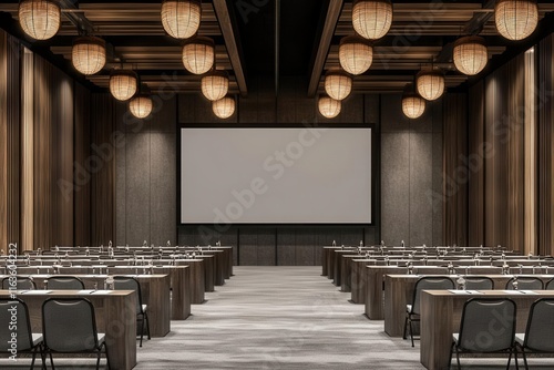 Meeting room setup with conference screen, screen + conference + meeting room, , photo