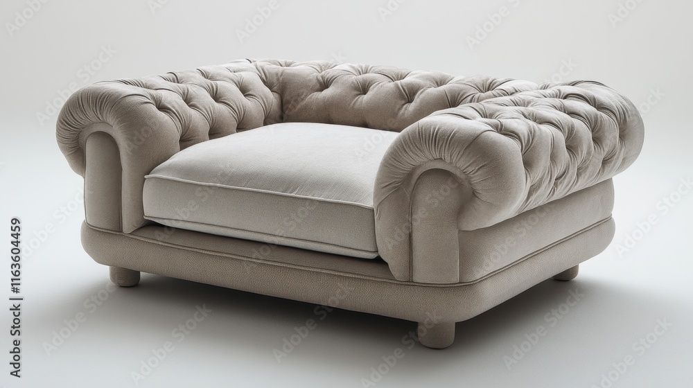 Obraz premium Elegant tufted armchair beckons comfort in a serene modern living space perfect for relaxation