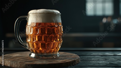 A Refreshing Pint of Beer on a Rustic Wooden Table photo