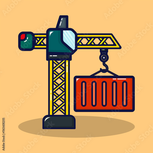 Crane icon. Construction and heavy lifting concept on lineal color style. Isolated on premium design. Flat cartoon vector illustration. 