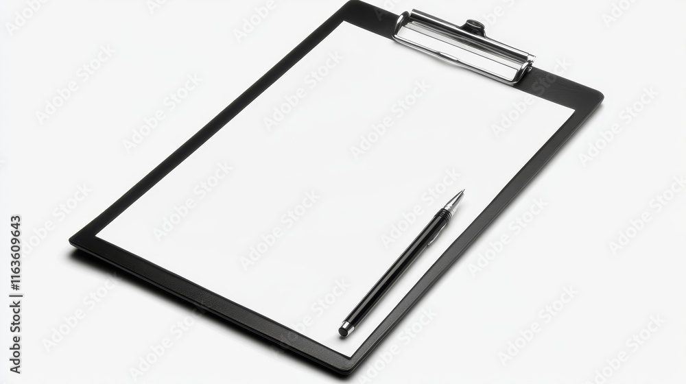 Blank clipboard with white paper and pen on isolated white background. Blank clipboard with white paper and pen on isolated white background.