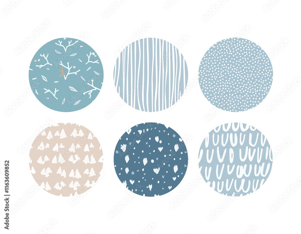 Elegant Pastel Patterns Modern Design Scandinavian style Nordic style Soft Textured Circles Minimalist Nature-Inspired Circular Patterns Cool Tones Whimsical Blue and Beige Patterns for Creative Proje