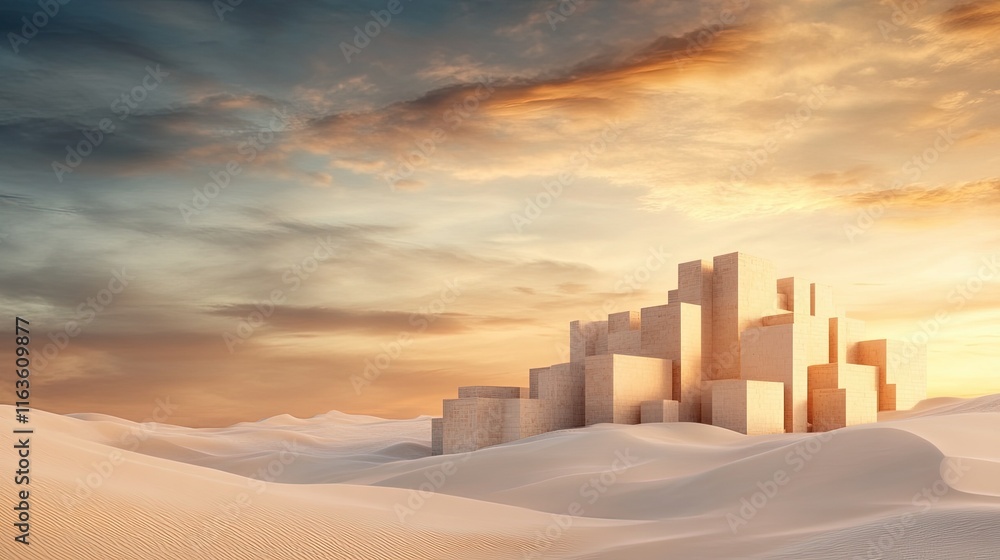 Desert Oasis, a vibrant cityscape where sleek modern buildings harmonize with rolling sand dunes, showcasing innovative design amidst nature's beauty