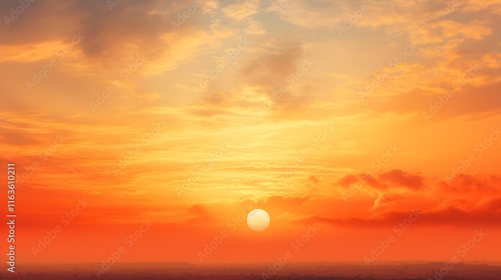 Spectacular Display of A Yellow Sunrise Adorning The Horizon With A Golden Hue. A Beautiful Dawn Witnessed Amidst Serene Landscapes.