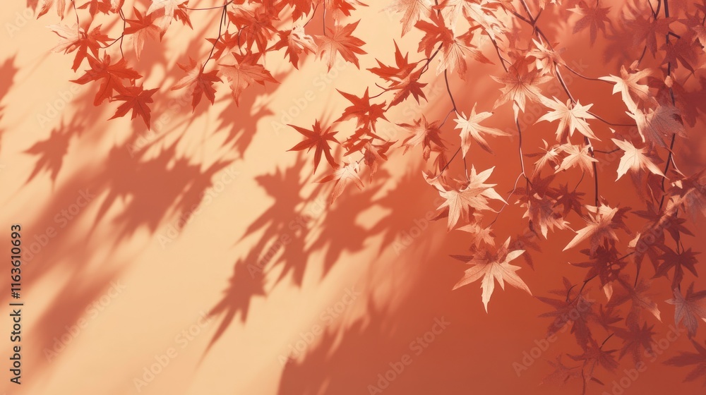 Autumn leaves cast shadows on a peach background. (1) Autumn leaves cast shadows on a peach background. (1)