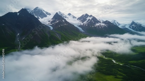 Wallpaper Mural Majestic mountains rise above the clouds. This breathtaking view captures nature’s beauty and serenity. Explore the untouched wilderness. Generative AI Torontodigital.ca