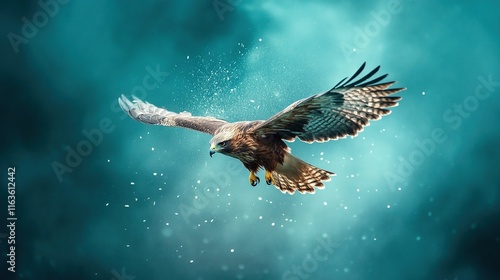 Wallpaper Mural Hawk in Flight, a powerful hawk swoops down with intensity, showcasing nature's raw energy and precision in pursuit of its meal Torontodigital.ca