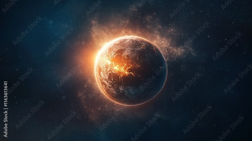 Fototapeta premium Futuristic spacecraft docking near a luminous planet, showcasing advanced technology and interstellar exploration.