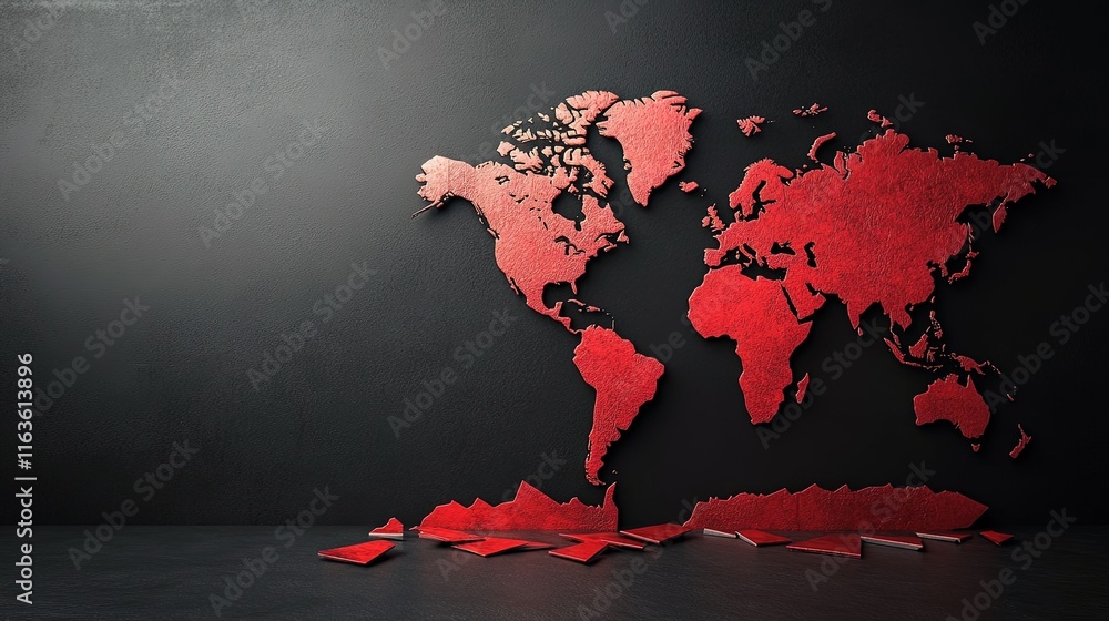 Global financial downturn, world map illustrating economic decline, visual representation of global market challenges, economic instability Global financial downturn, world map illustrating economic decline, visual representation of global market challenges, economic instability