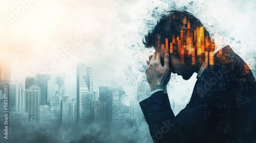 Obraz na płótnie Investor anxiety depicted through chaotic falling financial symbols, abstract representation of market turmoil and emotional distress w salonie