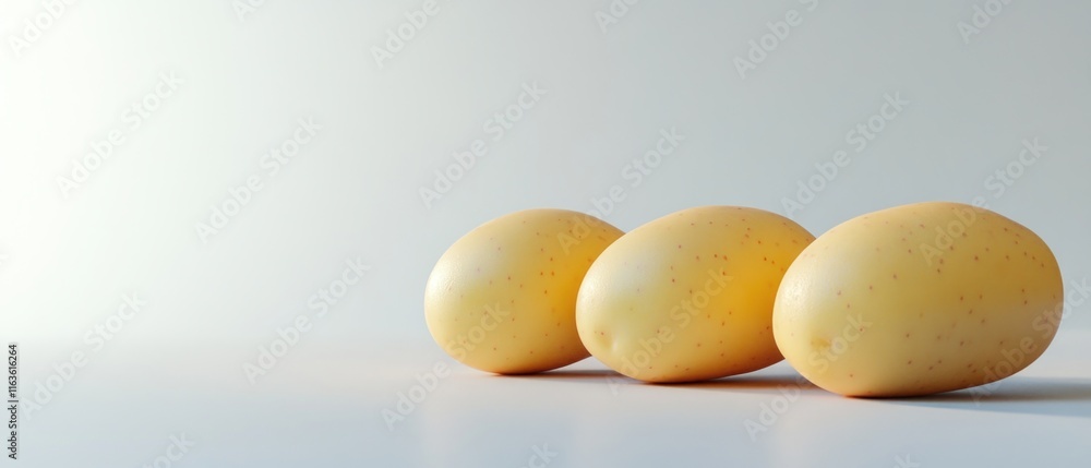 Three yellow potatoes on a white background. Three yellow potatoes on a white background.