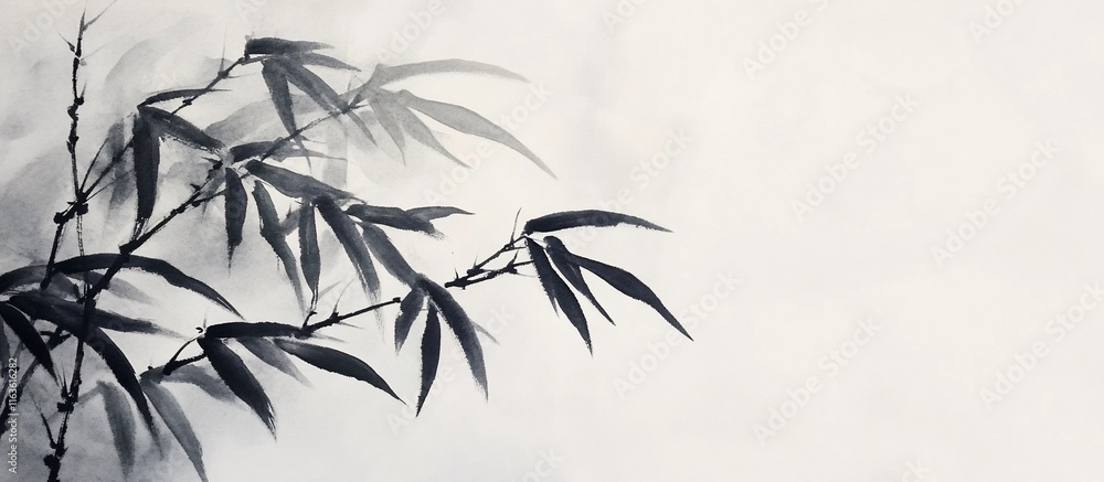 Obraz premium Ink wash painting of bamboo branches.