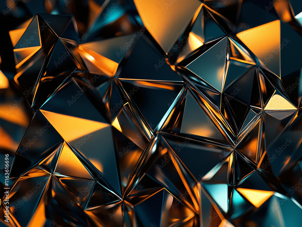 Geometric Abstract Background with Reflective Metallic Shapes Geometric Abstract Background with Reflective Metallic Shapes