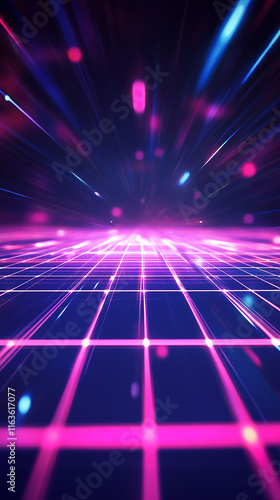 Glowing holographic grid with dynamic light trails photo