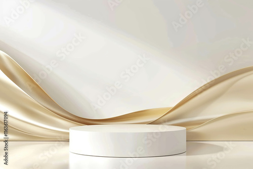 Showcase of a white product podium against a backdrop of golden