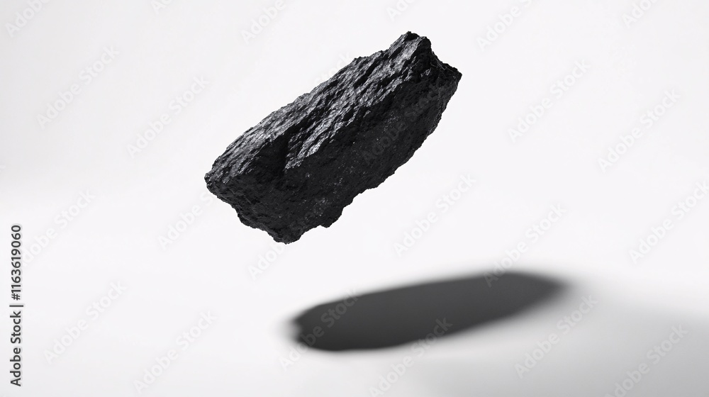 A textured black rock, levitating against a minimalistic white backdrop, creating a striking visual contrast and sense of mystique. A textured black rock, levitating against a minimalistic white backdrop, creating a striking visual contrast and sense of mystique.