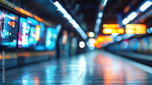 Wallpaper Mural Futuristic Subway Station: Vibrant Lights and Digital Displays Torontodigital.ca