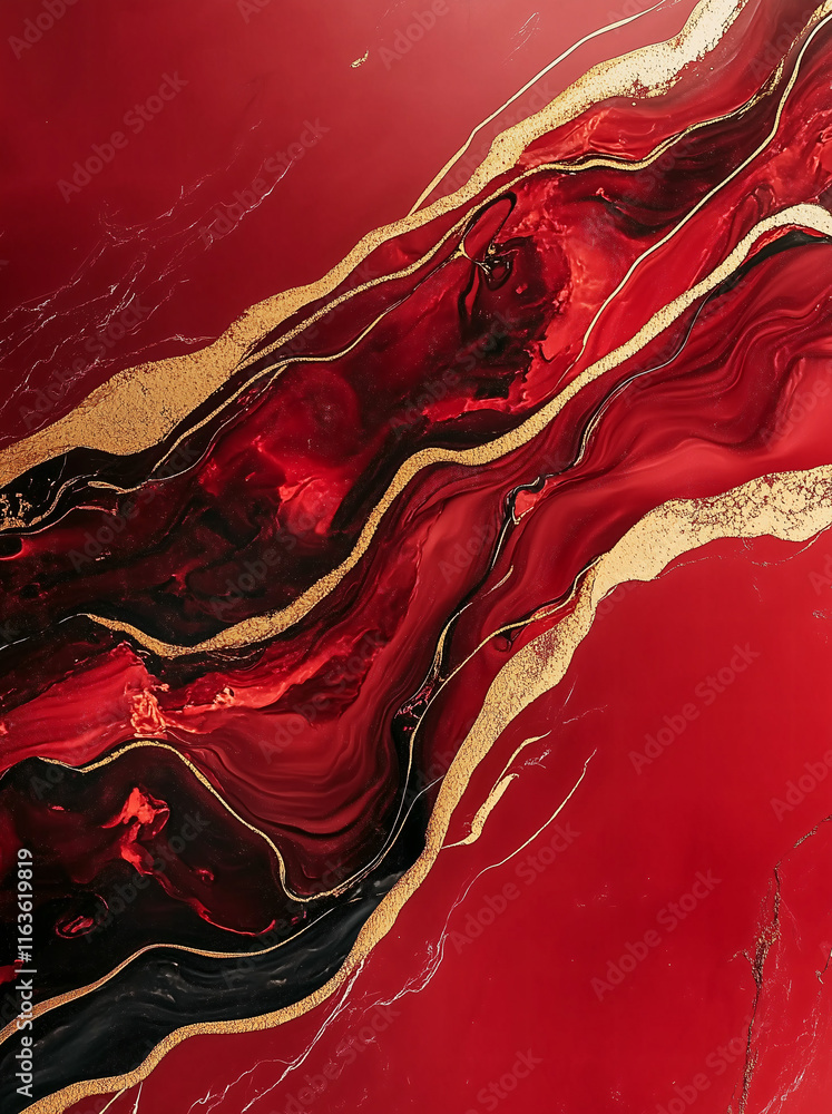 Obraz premium Abstract Art with Red, Black, and Gold Accents