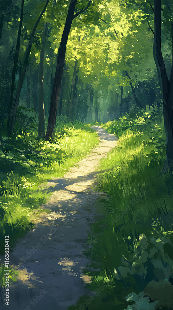 Fototapeta premium Minimal forest path with soft shadows and light