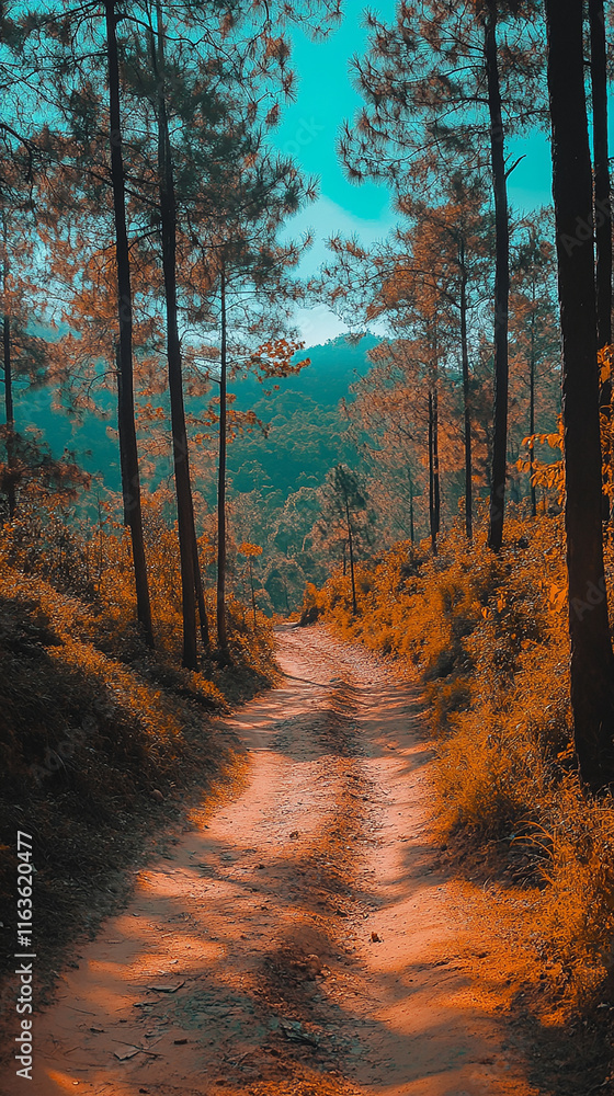 Obraz premium Minimal forest path with soft shadows and light