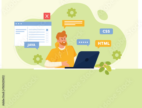 A professional design showcasing collaborative software development, featuring coding tools, teamwork, and agile workflows.