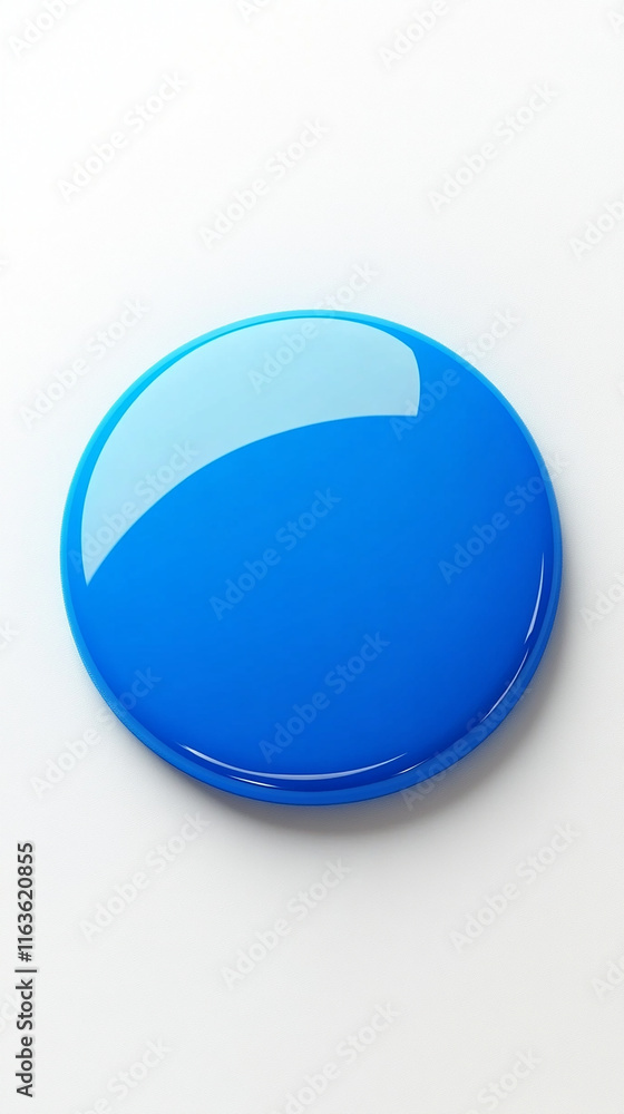 Minimalist round button in bright blue on a white background Minimalist round button in bright blue on a white background