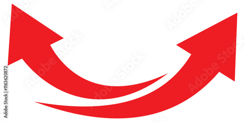 Curve arrow icon. Red long curved arrow icon on white background. Long arrow. Curved arrow.  Red long arrow vector. 