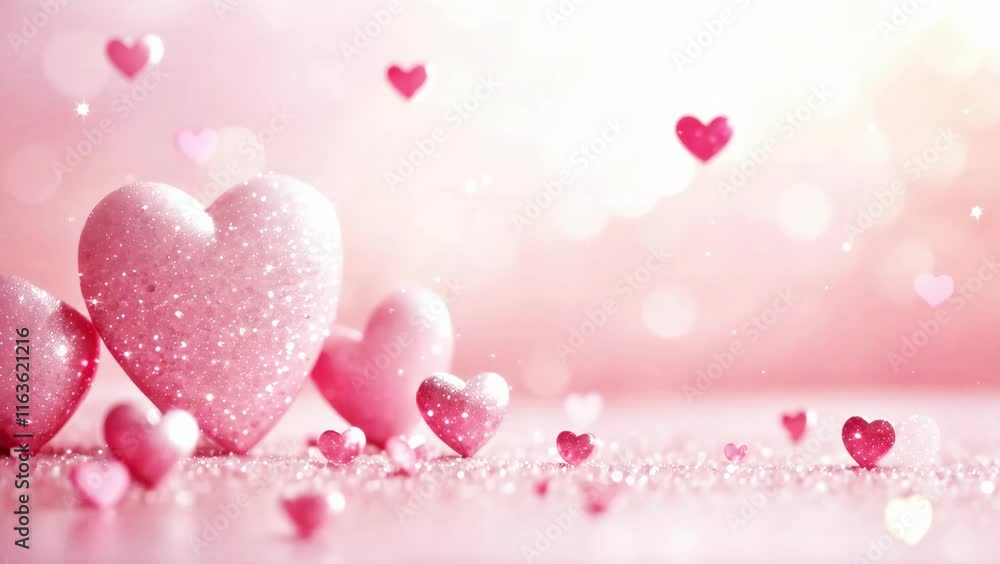 Glittering Pink Hearts Background Seamless Loop. Romantic Valentine's Day 4K Video Animation with Falling Hearts and Sparkling Glitter. Glittering Pink Hearts Background Seamless Loop. Romantic Valentine's Day 4K Video Animation with Falling Hearts and Sparkling Glitter.