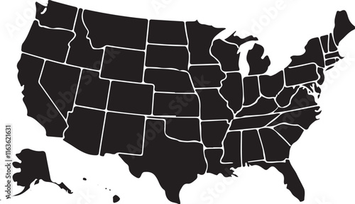 USA Map with Isolated States on White Background - Vector Illustration for Adobe Stock