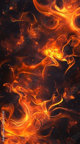 Wallpaper Mural Abstract representation of vibrant orange and yellow flames swirling against a dark backdrop. Torontodigital.ca