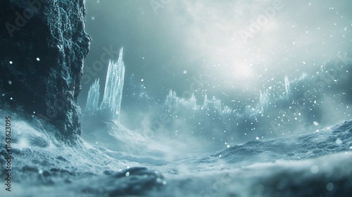 Wallpaper Mural Frozen landscape, icy structures, blizzard, snow, cold, winter, fantasy, alien, desolate, ethereal,  Torontodigital.ca