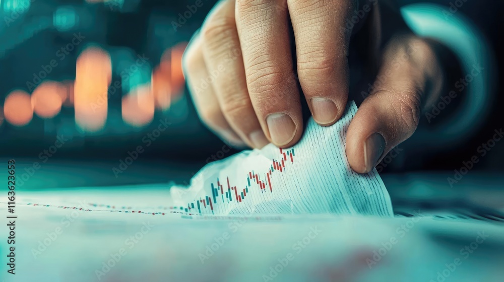 Crash market concept. A close-up of a hand analyzing financial data with charts and graphs. Crash market concept. A close-up of a hand analyzing financial data with charts and graphs.