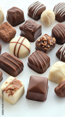 assortment of delicious milk, dark, and white chocolate truffles with various toppings