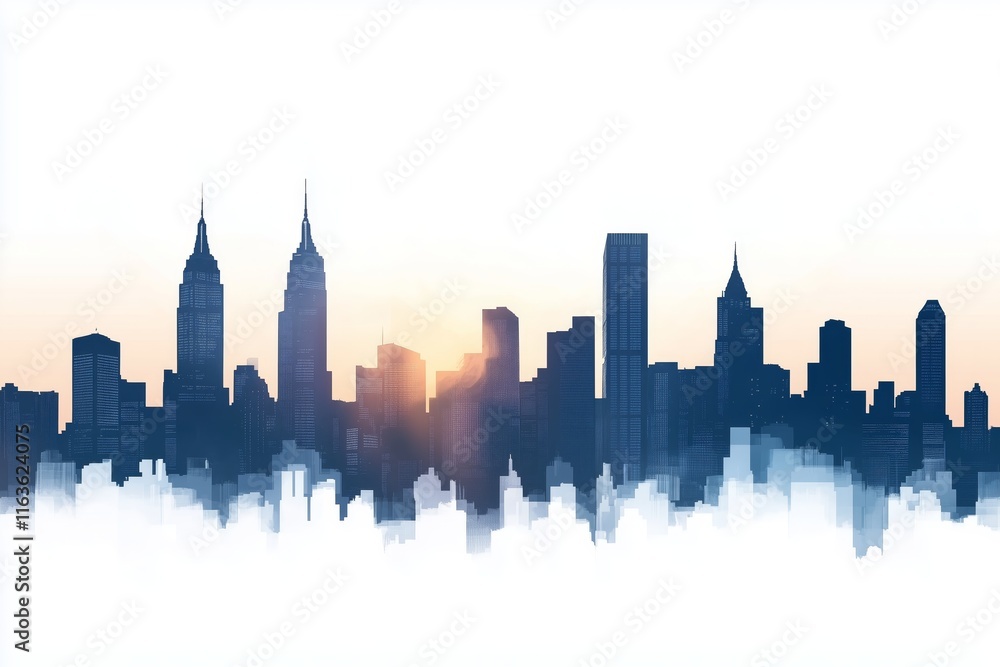 Cityscape Silhouettes and Sky in Vector Horizontal Layout Cityscape Silhouettes and Sky in Vector Horizontal Layout