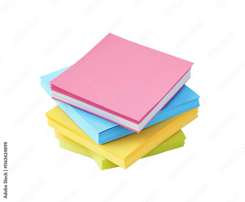 Colorful sticky notes stacked on a clean white surface for organization and brainstorming tasks Colorful sticky notes stacked on a clean white surface for organization and brainstorming tasks