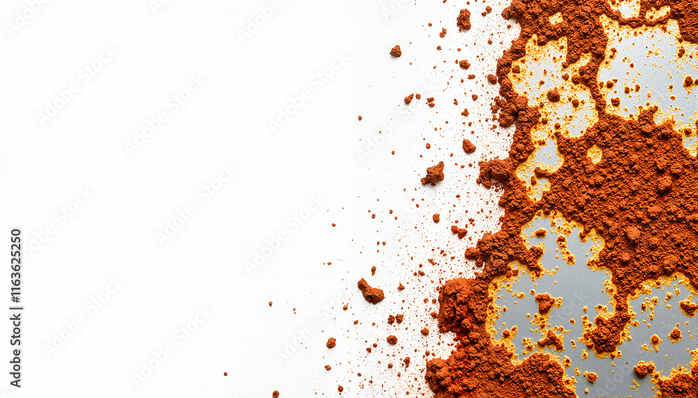 Orange rust scattered on a white background, chemistry theme, copy space, Chemistry theme Orange rust scattered on a white background, chemistry theme, copy space, Chemistry theme
