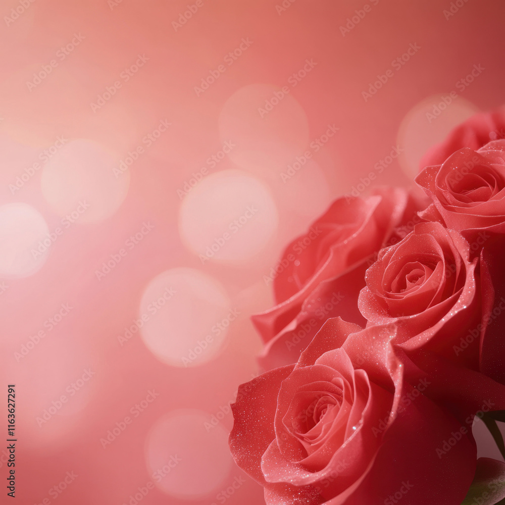 Elegant red roses with soft bokeh background, creating romantic and dreamy atmosphere Elegant red roses with soft bokeh background, creating romantic and dreamy atmosphere