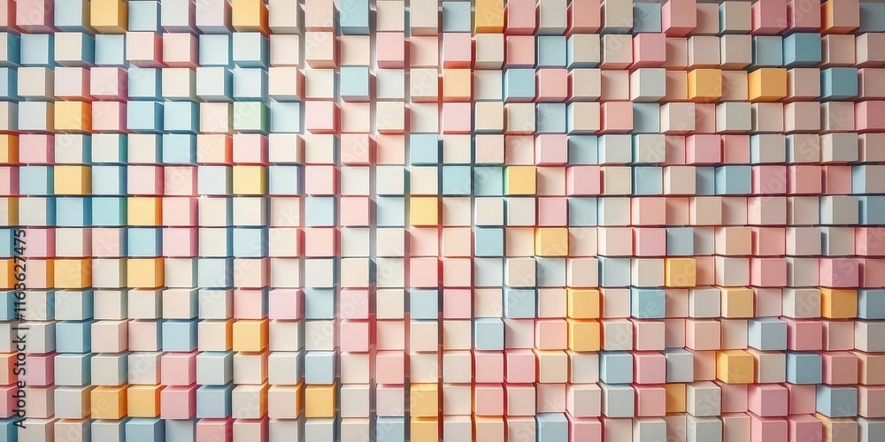 Fototapeta premium Abstract Pastel Cube Wall Arrangement A Seamless Pattern of Softly Colored Blocks
