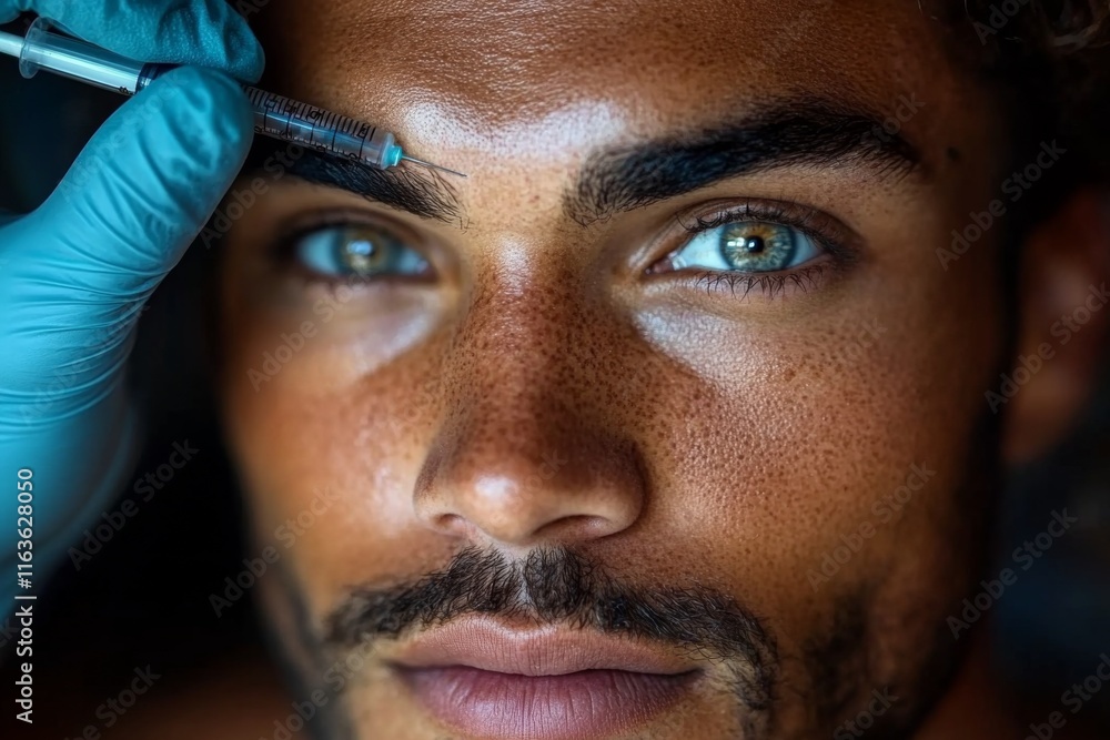 Obraz premium Man gets beauty shot at cosmetologist's salon