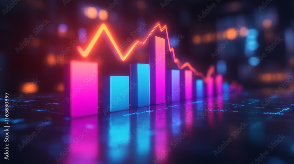 Colorful Bar Graph with Arrow Pointing Upwards Indicating Business Growth or Stock Market Booming Colorful Bar Graph with Arrow Pointing Upwards Indicating Business Growth or Stock Market Booming